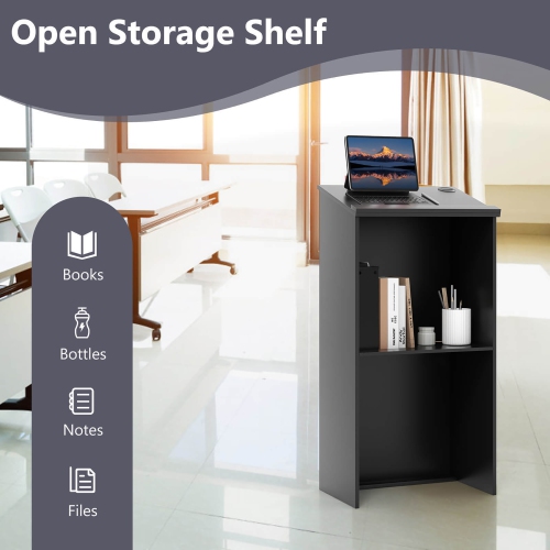 Gymax Podium Stand 46'' Hostess Stand for Speakers w/ Storage Shelf & Cable Holes