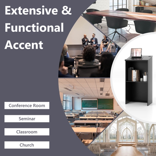 Gymax Podium Stand 46'' Hostess Stand for Speakers w/ Storage Shelf & Cable Holes