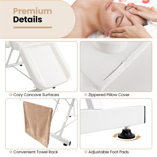 Gymax 73'' Facial Chair with Hydraulic Stool w/ Detachable Armrests & Towel Rack White