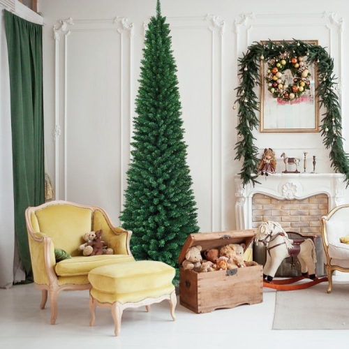 Tall Narrow PVC Artificial Christmas Tree with Space-Saving Pencil Design