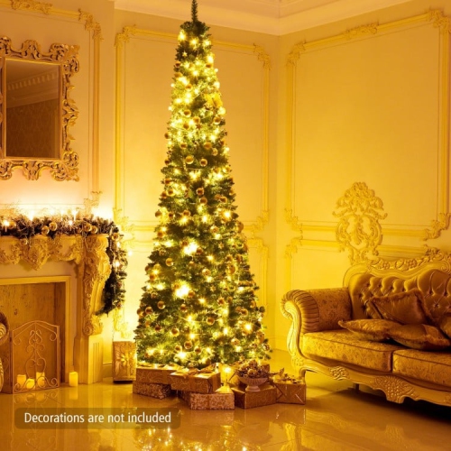 Tall Narrow PVC Artificial Christmas Tree with Space-Saving Pencil Design