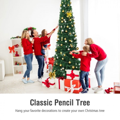 Tall Narrow PVC Artificial Christmas Tree with Space-Saving Pencil Design