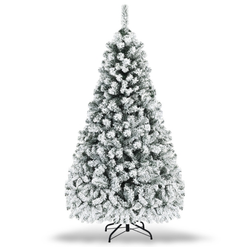 SLICKBLUE  Pre-Lit Snow Flocked Hinged Christmas Tree With Lights for Indoor Holiday Display