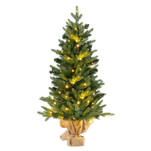 Mini Pre-Lit Artificial Christmas Tree with Burlap Base for Tabletop Display