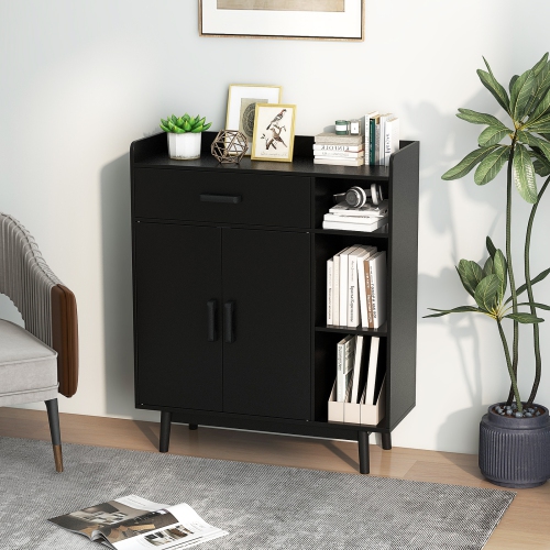 Compact Floor Cabinet with Drawer – Freestanding Cupboard Chest Organizer for Small Spaces