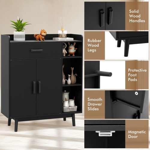 Compact Floor Cabinet with Drawer – Freestanding Cupboard Chest Organizer for Small Spaces