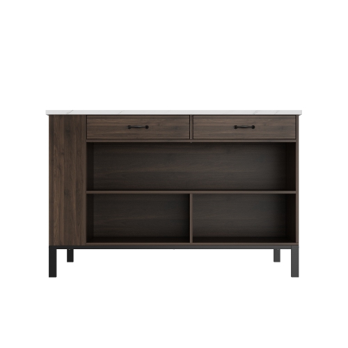 Famapy Modern Kitchen Island with Faux Marble Top and Storage Cabinets – 55.2" Multi-Function Buffet Sideboard with Drawers