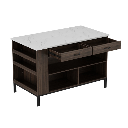 Famapy Modern Kitchen Island with Faux Marble Top and Storage Cabinets – 55.2" Multi-Function Buffet Sideboard with Drawers