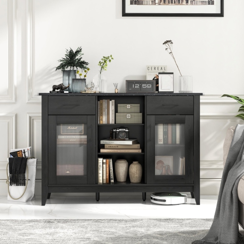 Buffet Storage Cabinet with 2 Drawers and Adjustable Shelves for Dining Room