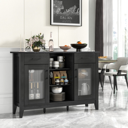 Buffet Storage Cabinet with 2 Drawers and Adjustable Shelves for Dining Room