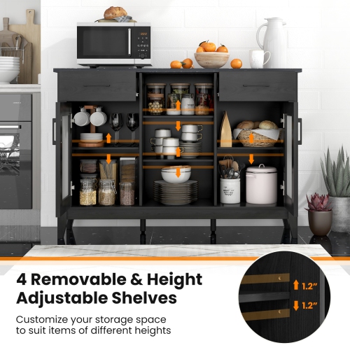 Buffet Storage Cabinet with 2 Drawers and Adjustable Shelves for Dining Room