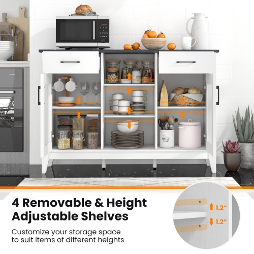 Buffet Storage Cabinet with 2 Drawers and Adjustable Shelves for Dining Room