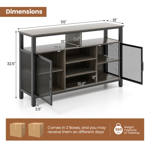 Dining Room Buffet Table – Sideboard Console with Wine Bottle and Stemware Holders