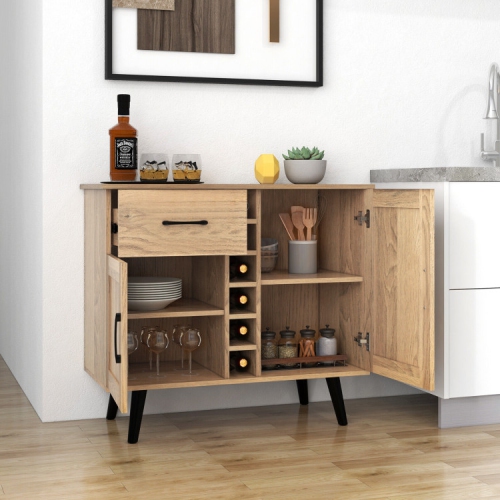 Modern Wine Bar Cabinet with 6-Bottle Rack and Storage for Dining or Living Room