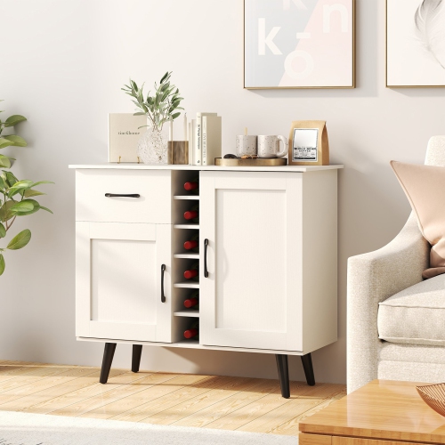 Modern Wine Bar Cabinet with 6-Bottle Rack and Storage for Dining or Living Room