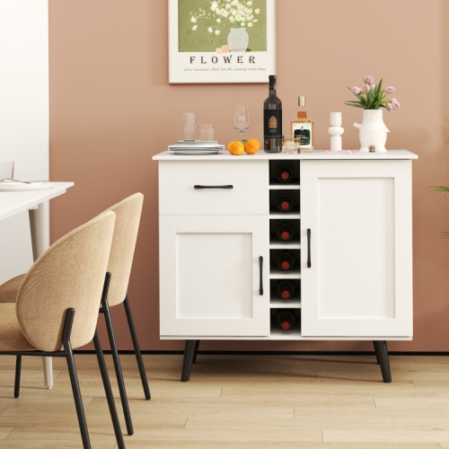 Modern Wine Bar Cabinet with 6-Bottle Rack and Storage for Dining or Living Room