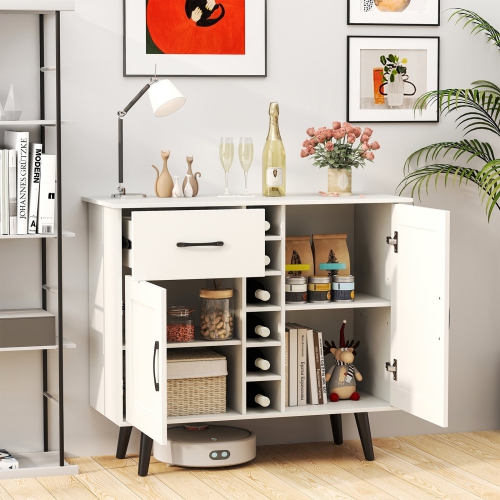 Modern Wine Bar Cabinet with 6-Bottle Rack and Storage for Dining or Living Room