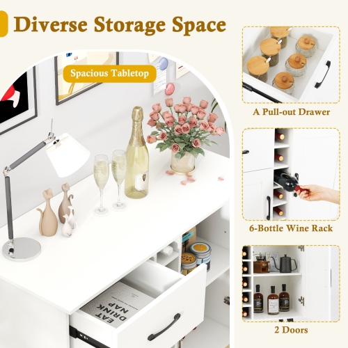 Modern Wine Bar Cabinet with 6-Bottle Rack and Storage for Dining or Living Room