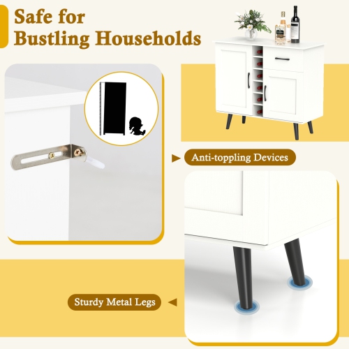 Modern Wine Bar Cabinet with 6-Bottle Rack and Storage for Dining or Living Room