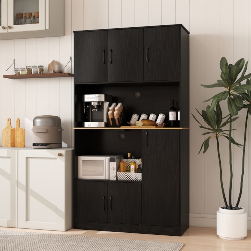 Pantry Storage Cabinet with Power Outlets and Tall Wooden Sideboard Design