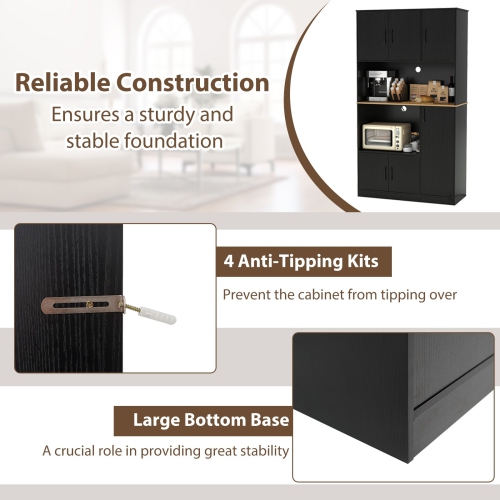 Pantry Storage Cabinet with Power Outlets and Tall Wooden Sideboard Design