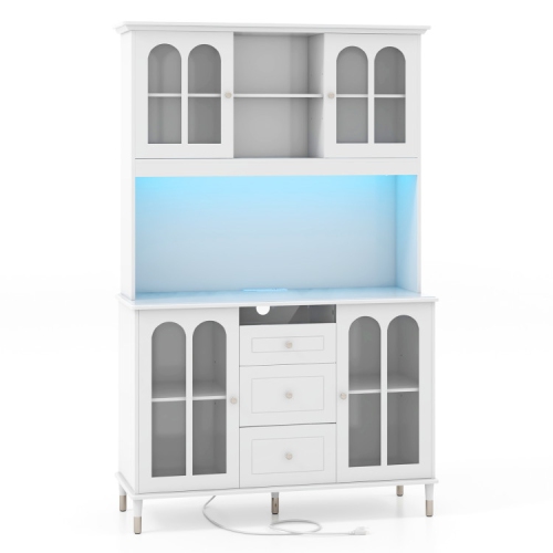 SLICKBLUE  Freestanding Kitchen Pantry Cabinet With Led Lights And Ample Storage