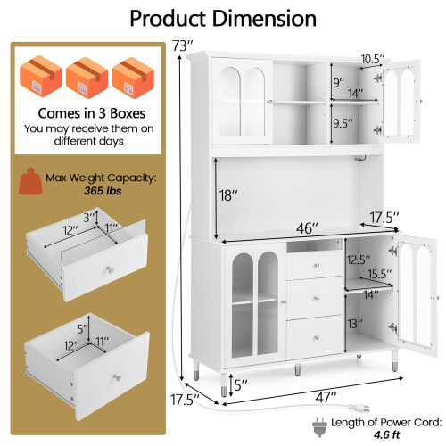 Freestanding Kitchen Pantry Cabinet with LED Lights and Ample Storage
