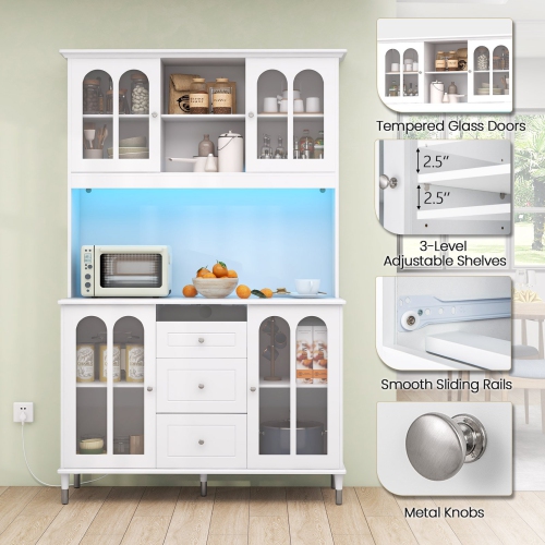 Freestanding Kitchen Pantry Cabinet with LED Lights and Ample Storage