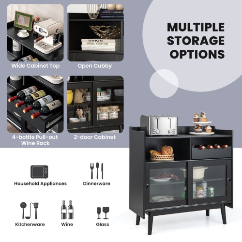 Wooden Buffet Sideboard – Kitchen Storage Cabinet with Wine Rack and Sliding Doors