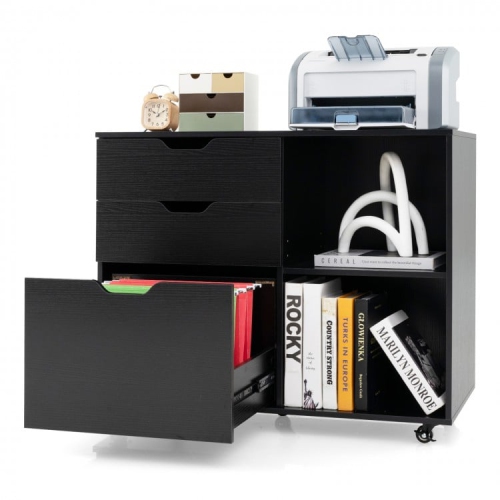 3-Drawer File Cabinet with Adjustable Shelf and Wheels for Letter-Size Files