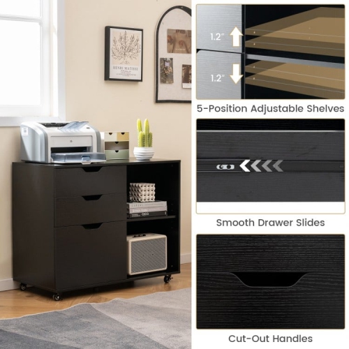 3-Drawer File Cabinet with Adjustable Shelf and Wheels for Letter-Size Files