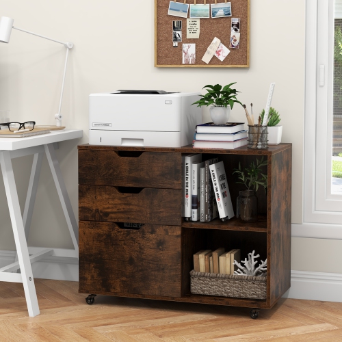 3-Drawer File Cabinet with Adjustable Shelf and Wheels for Letter-Size Files
