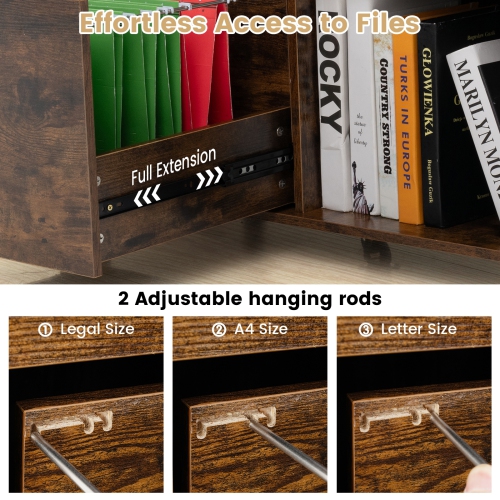 3-Drawer File Cabinet with Adjustable Shelf and Wheels for Letter-Size Files