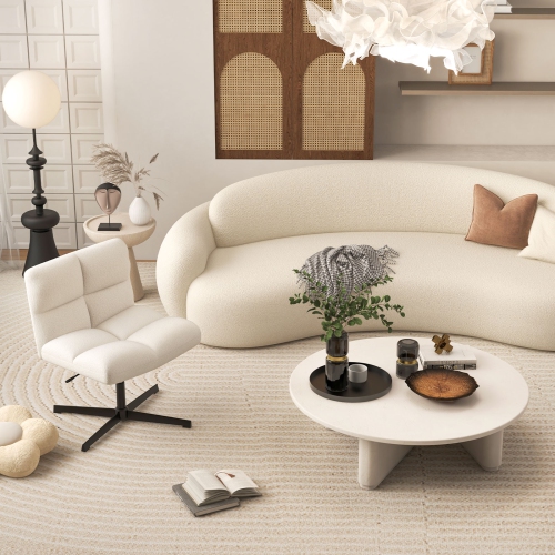 Arm less Office Chair with Cross Legs, Adjustable Height, and Imitation Lamb Fleece