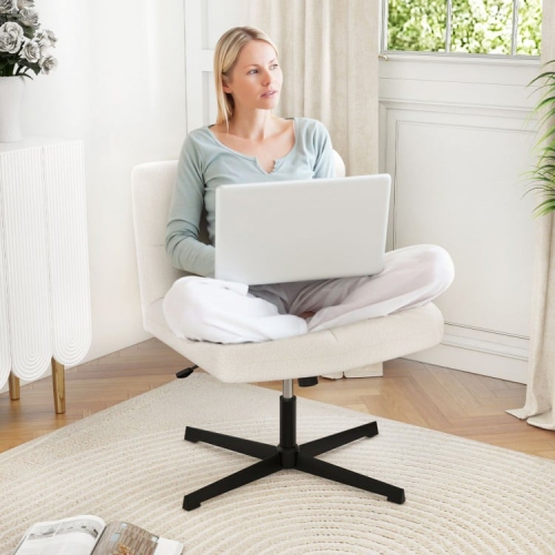 Arm less Office Chair with Cross Legs, Adjustable Height, and Imitation Lamb Fleece