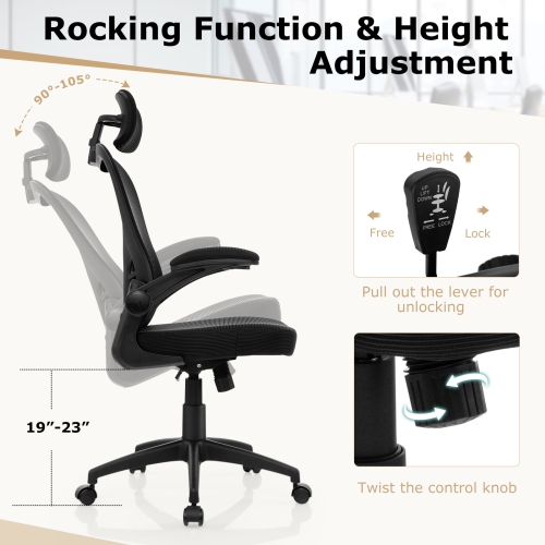 Mesh Office Chair with Adjustable Height and Ergonomic Design for Home Office
