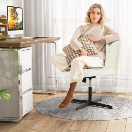 PU Leather Cross-Legged Office Chair with Oversized U-Shaped Seat for Home Office or Makeup