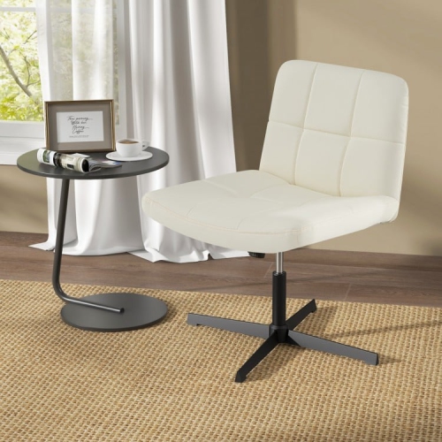 PU Leather Cross-Legged Office Chair with Oversized U-Shaped Seat for Home Office or Makeup