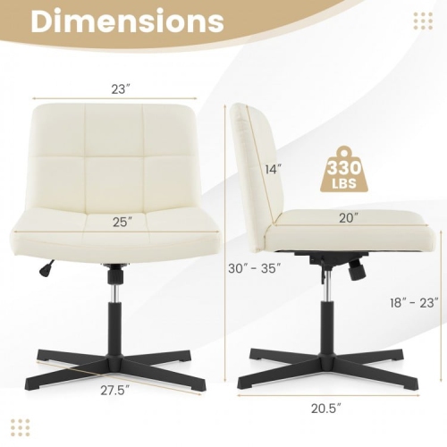 PU Leather Cross-Legged Office Chair with Oversized U-Shaped Seat for Home Office or Makeup