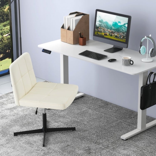 PU Leather Cross-Legged Office Chair with Oversized U-Shaped Seat for Home Office or Makeup