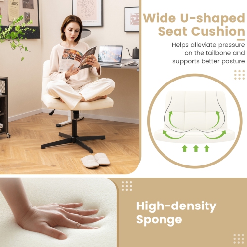 PU Leather Cross-Legged Office Chair with Oversized U-Shaped Seat for Home Office or Makeup