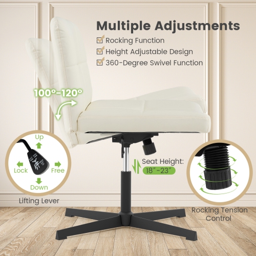 PU Leather Cross-Legged Office Chair with Oversized U-Shaped Seat for Home Office or Makeup