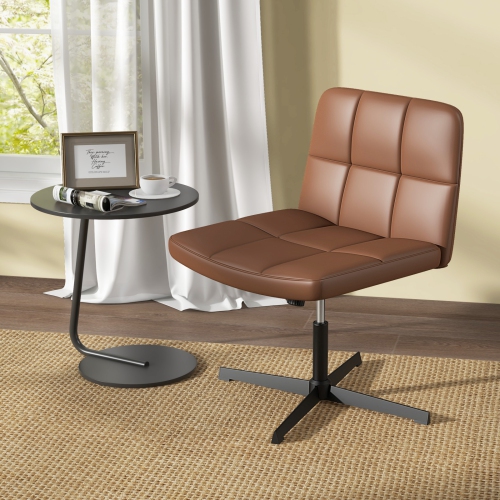 PU Leather Cross-Legged Office Chair with Oversized U-Shaped Seat for Home Office or Makeup