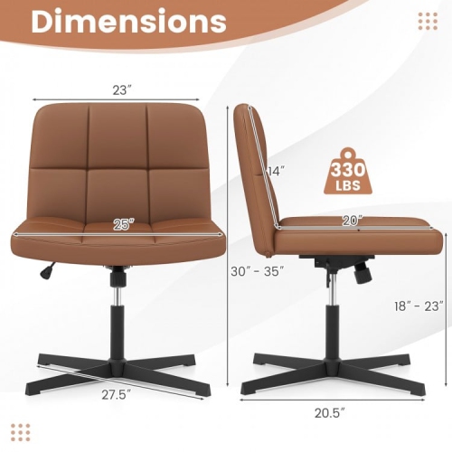 PU Leather Cross-Legged Office Chair with Oversized U-Shaped Seat for Home Office or Makeup