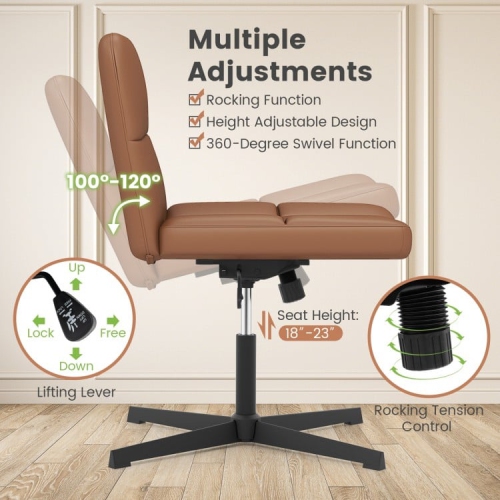 PU Leather Cross-Legged Office Chair with Oversized U-Shaped Seat for Home Office or Makeup