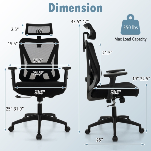Adjustable Mesh Ergonomic Office Chair with Swivel and Rocking Backrest