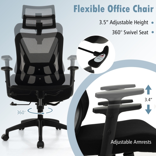 Adjustable Mesh Ergonomic Office Chair with Swivel and Rocking Backrest