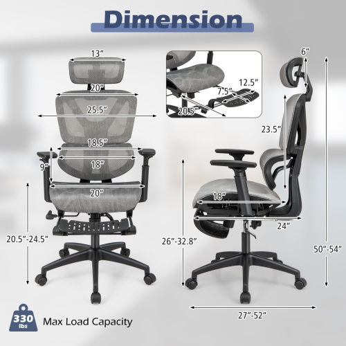 Mesh Task Chair with Tilting Backrest and Retractable Footrest for Office Use