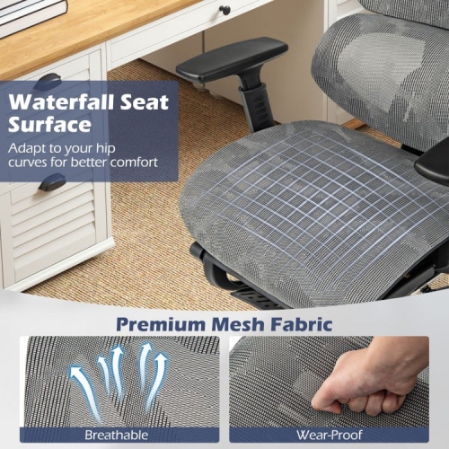 Mesh Task Chair with Tilting Backrest and Retractable Footrest for Office Use