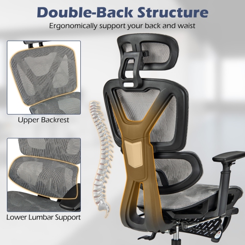 Mesh Task Chair with Tilting Backrest and Retractable Footrest for Office Use